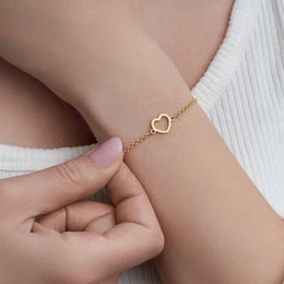 Heart Bracelet in 18k Gold or Sterling Silver with Charm & Birthstone Option
