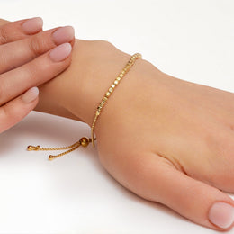Cube Bead Slider Bracelet in Gold or Sterling Silver