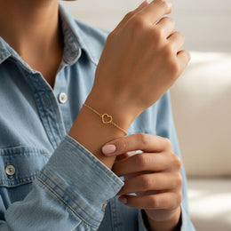 Heart Bracelet in 18k Gold or Sterling Silver with Charm & Birthstone Option