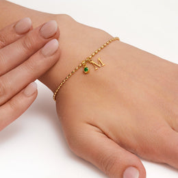 Personalised Single Initial & Birthstone Bracelet in 18ct Gold & Sterling Silver