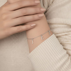 Dainty Triple Initial Bracelet in Gold or Silver – Personalised Three Letter Bracelet