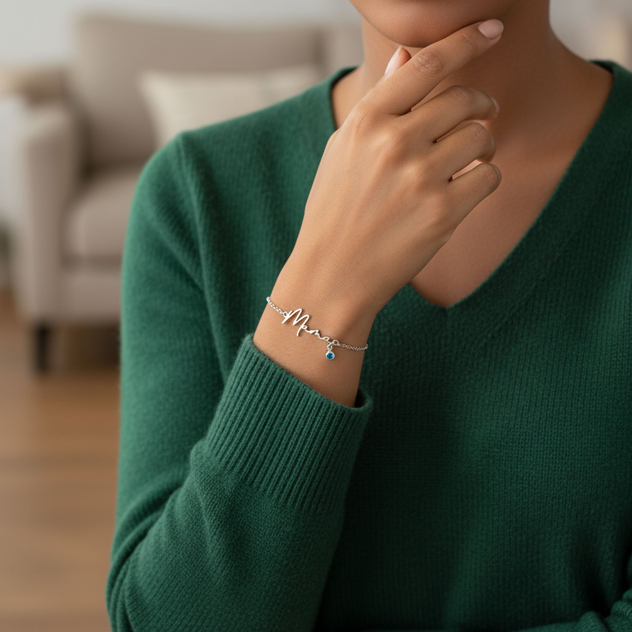 HeyBigDay Bracelet Sterling Silver / Style 1 / 6.5" - 8" Inches Mama Bracelet with Birthstone