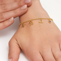 Personalised Story Bracelet with Initial, Year, Zodiac & Birthstone – Custom Gift for Her