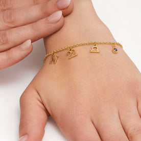 Personalised Story Bracelet with Initial, Year, Zodiac & Birthstone – Custom Gift for Her