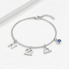 Personalised Story Bracelet with Initial, Year, Zodiac & Birthstone – Custom Gift for Her