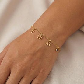 Personalised Story Bracelet with Initial, Year, Zodiac & Birthstone – Custom Gift for Her