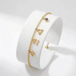 Personalised Story Bracelet with Initial, Year, Zodiac & Birthstone – Custom Gift for Her