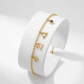 Personalised Story Bracelet with Initial, Year, Zodiac & Birthstone – Custom Gift for Her