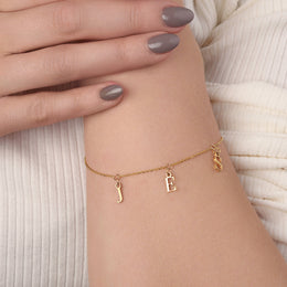 Dainty Triple Initial Bracelet in Gold or Silver – Personalised Three Letter Bracelet