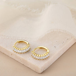 Baguette Huggie Hoop Earrings with Cubic Zirconia