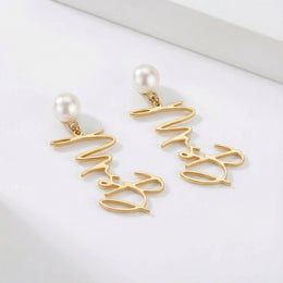 18ct Personalized Mrs Earrings - Elegant 18k Gold or Silver