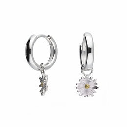 Two-tone Daisy Charm Huggie Hoop Earrings