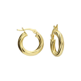 15mm Twisted Top-Hinged Hoop Earrings in 18ct Gold or Sterling Silver