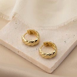 Wide Ribbed Huggie Hoop Earrings in 14ct Gold or Sterling Silver