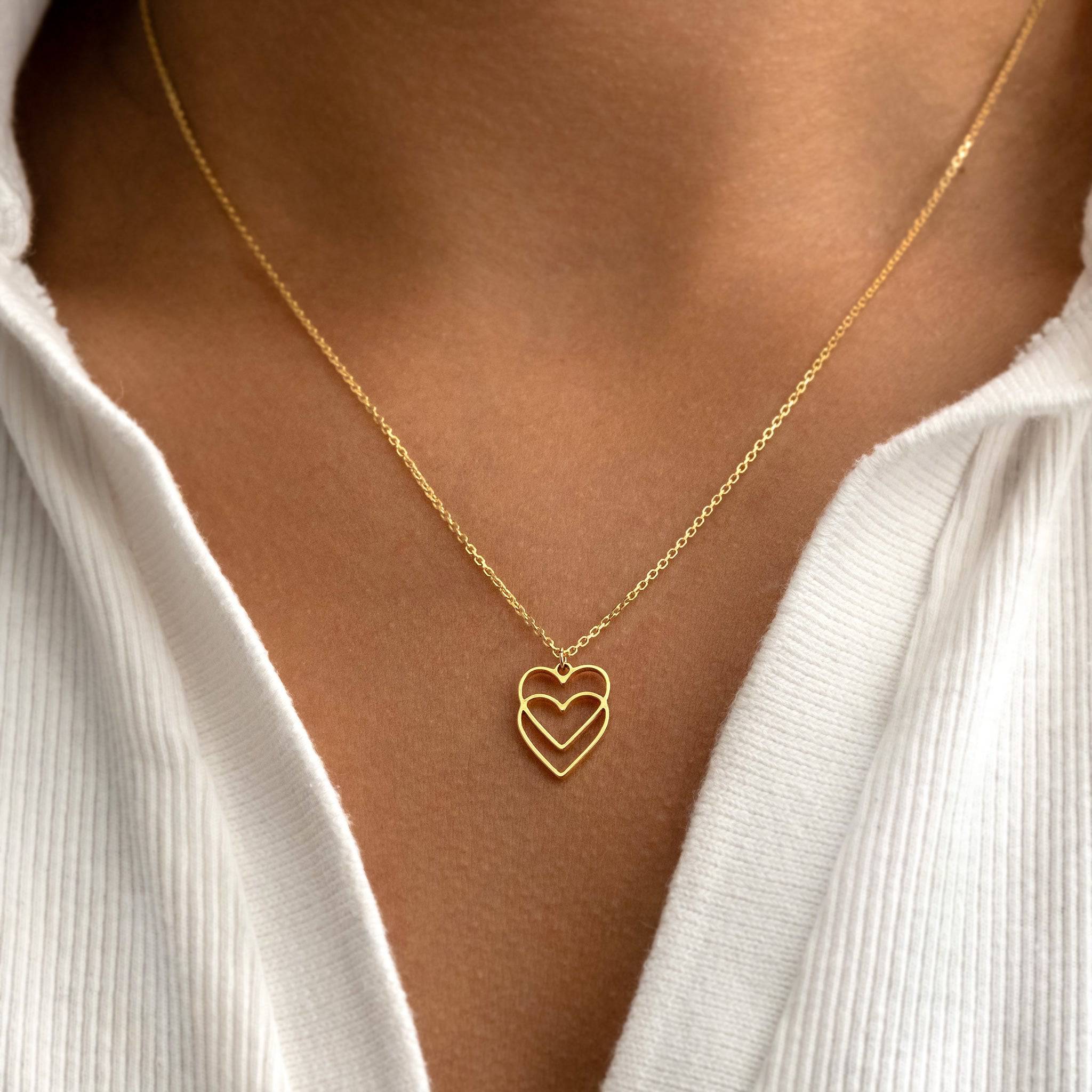 HeyBigDay Necklace 18ct Gold / Style 1 / 15" Inches Double Linked Heart Necklace