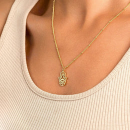 18ct Hamsa Hand Necklace - Choose Between 2 Symbol Designs, 3 Chain Style & 4 Lengths