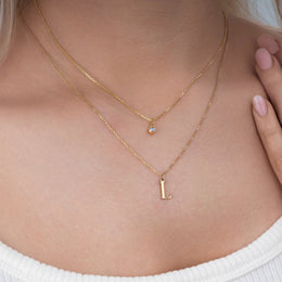 Personalised Birthstone & Initial Necklaces - Layered Set of 2 in 18ct Gold or Sterling Silver