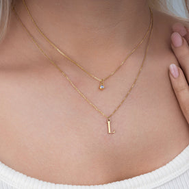 Personalised Birthstone & Initial Necklaces - Layered Set of 2 in 18ct Gold or Sterling Silver