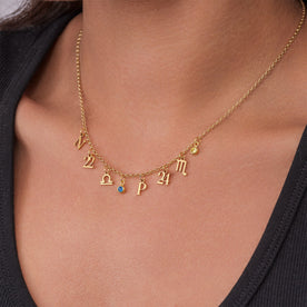 Story Necklace with Initial, Zodiac, Birthstone & Multiple Charms