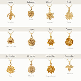 Birth Flower Necklace in 18ct Gold & Sterling Silver. Choose from 12 Birth Flowers in 3 Styles