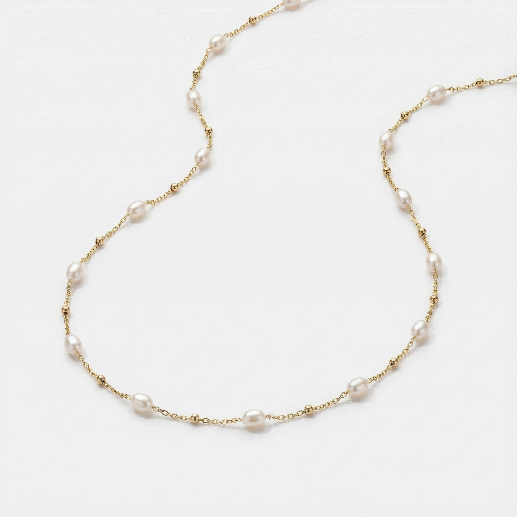 50cm Freshwater Pearl Bead Necklace - Genuine Pearl Breeding Bead Chain, Silver Plated
