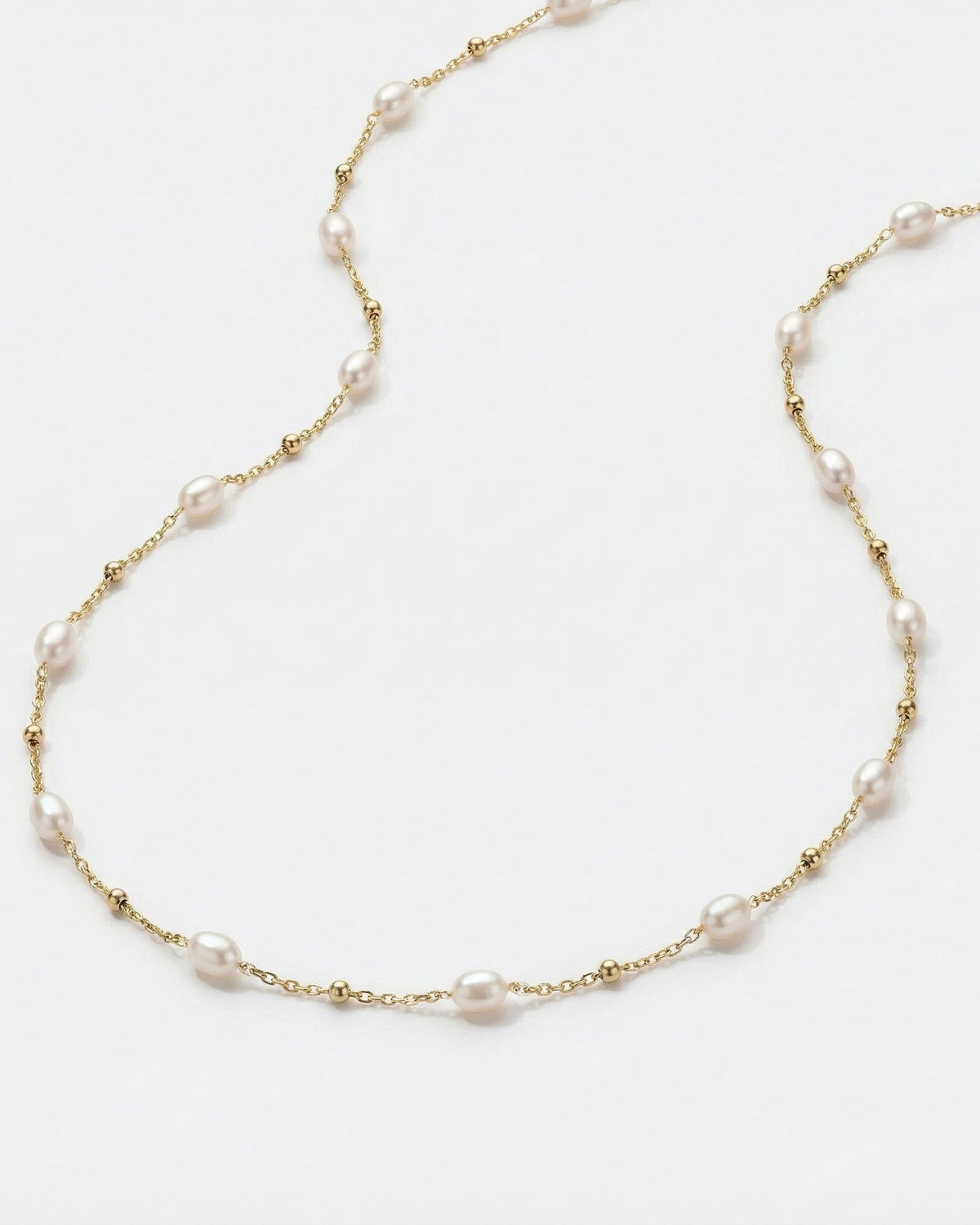 50cm Freshwater Pearl Bead Necklace - Genuine Pearl Breeding Bead Chain, Silver Plated
