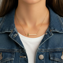 Horizontal Cross Necklace in Gold or Silver – Modern Sideways Cross Pendant