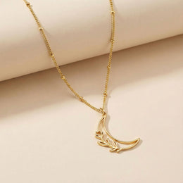 Half Moon & Flower Necklace in Gold, Vermeil, or Silver – Celestial Pendant – 15-21 Inch Chain
