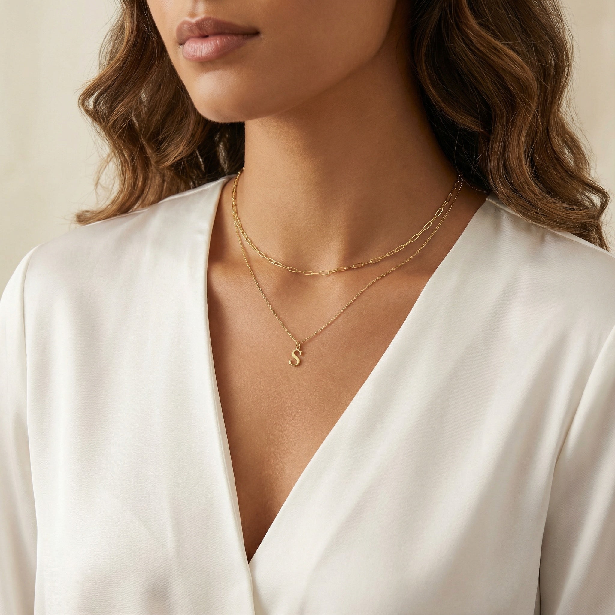 HeyBigDay Necklace Paperclip 16" & Single Initial 18" Necklace Set