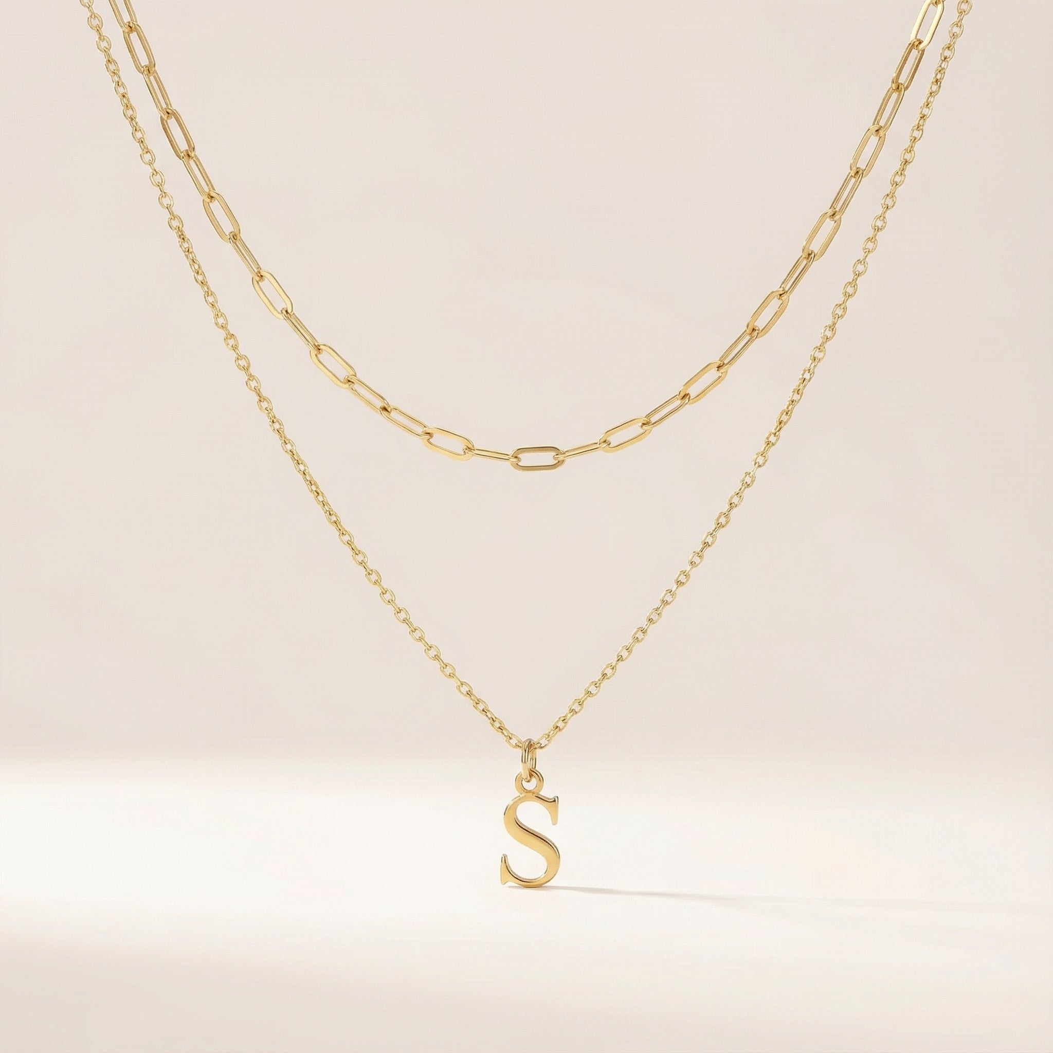 HeyBigDay Necklace Paperclip 16" & Single Initial 18" Necklace Set