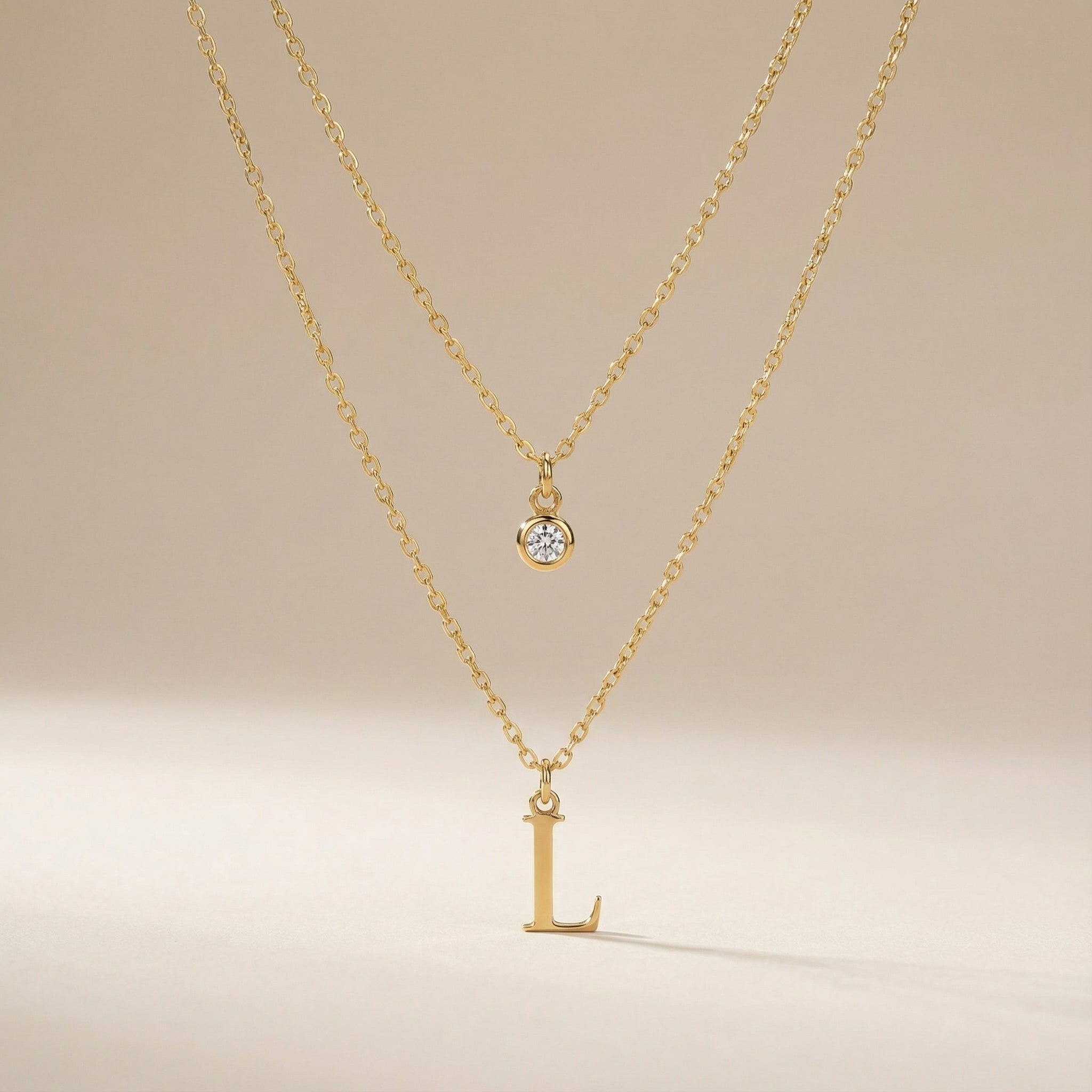HeyBigDay Necklace Personalised Birthstone & Initial Necklace Layered Set of 2