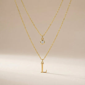 Personalised Birthstone & Initial Necklaces - Layered Set of 2 in 18ct Gold or Sterling Silver