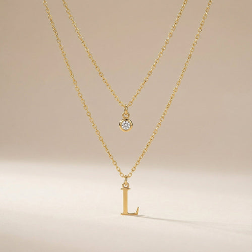 Personalised Birthstone & Initial Necklace Layered Set of 2