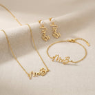 HeyBigDay Necklace Personalised Mrs Necklace, Bracelet & Earrings | 3 Piece Jewellery Set