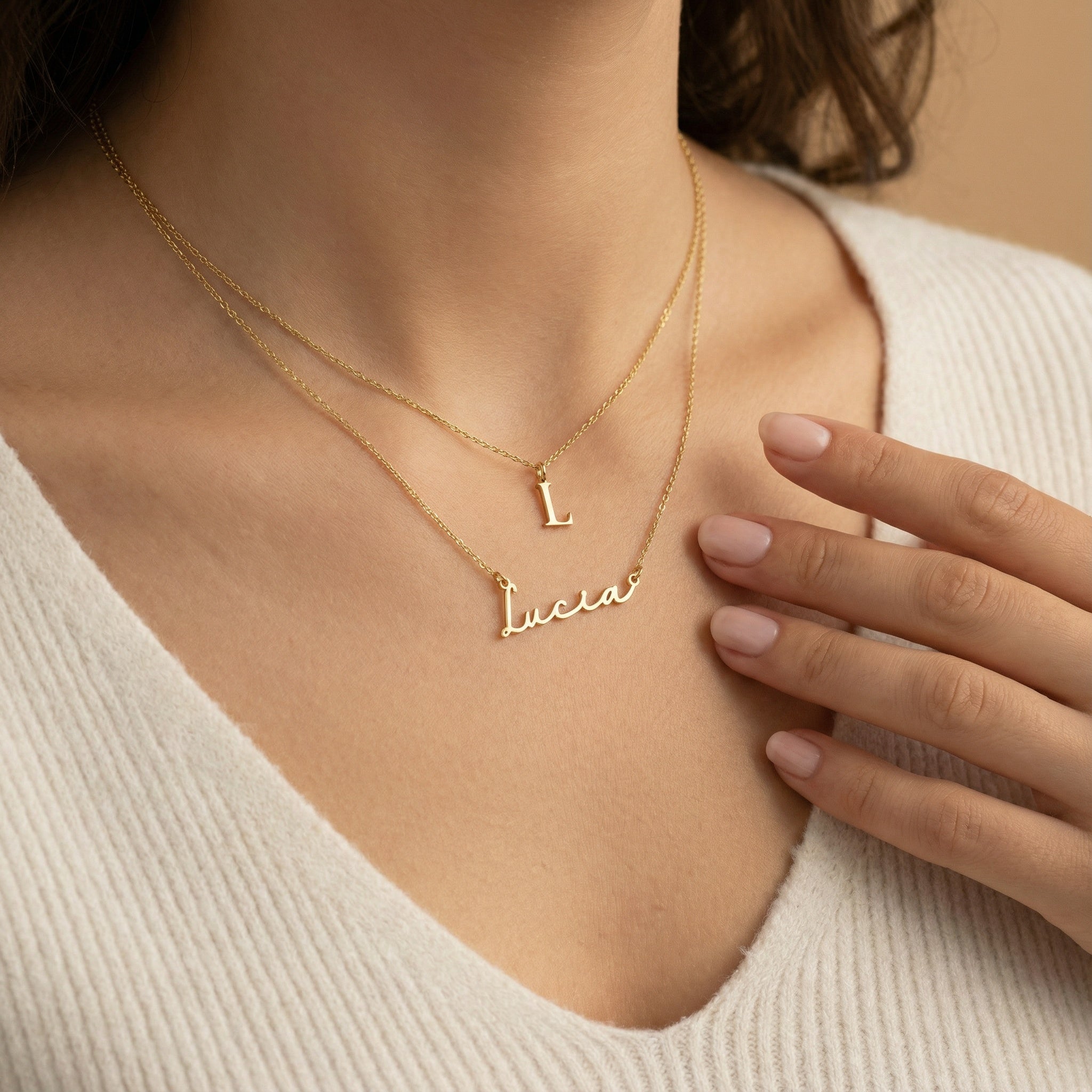 HeyBigDay Necklace Personalised Name & Initial Necklace Layered Set