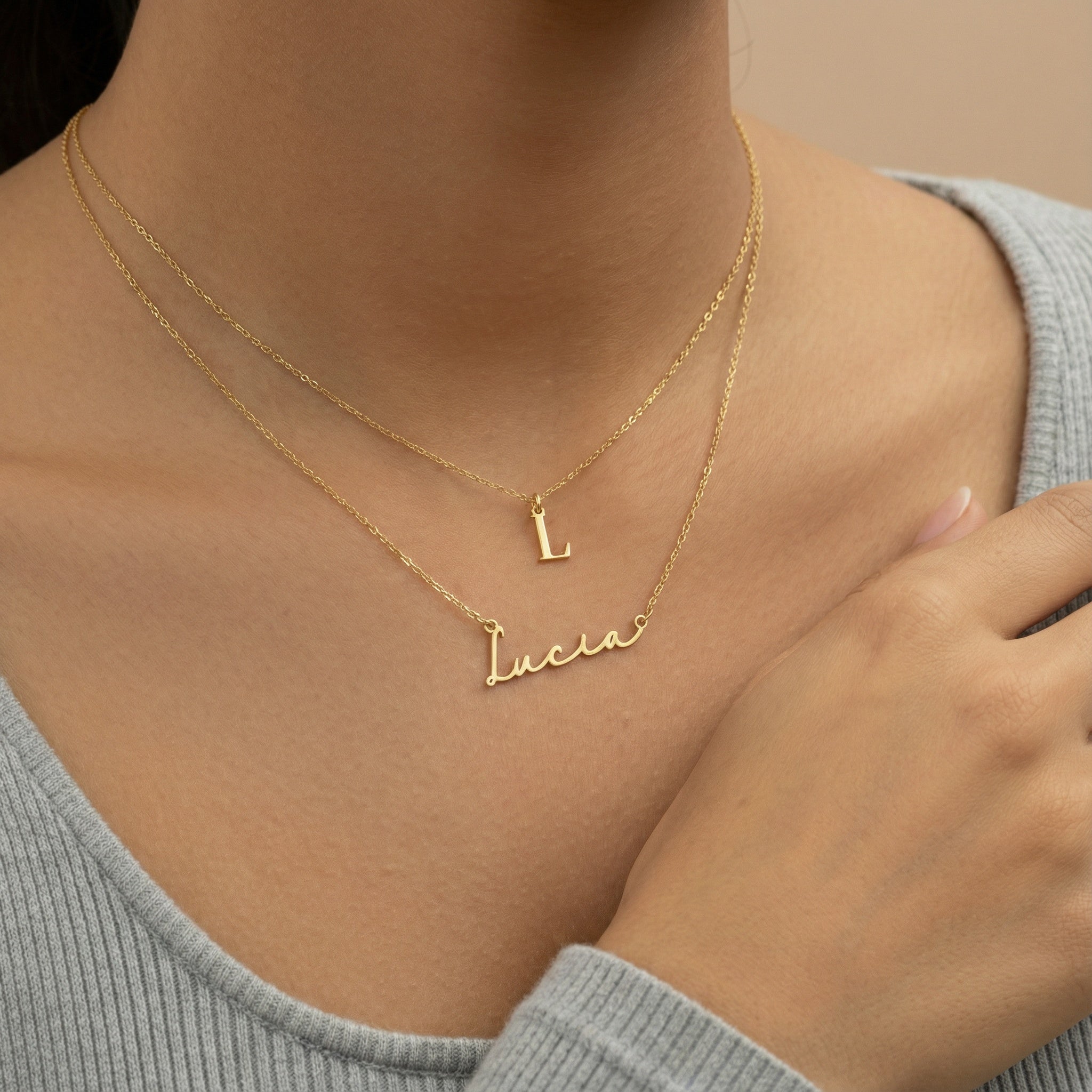 HeyBigDay Necklace Personalised Name & Initial Necklace Layered Set