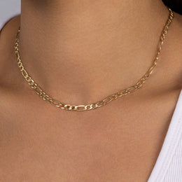 Round & Oval Link Chain Necklace in 18k Yellow Gold & 925 Sterling Silver