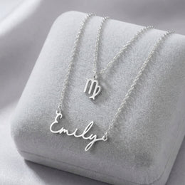 Personalised Name & Zodiac Necklace Set | Star Sign Jewellery | HBD