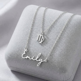 Personalised Name & Zodiac Necklace Set | Star Sign Jewellery | HBD