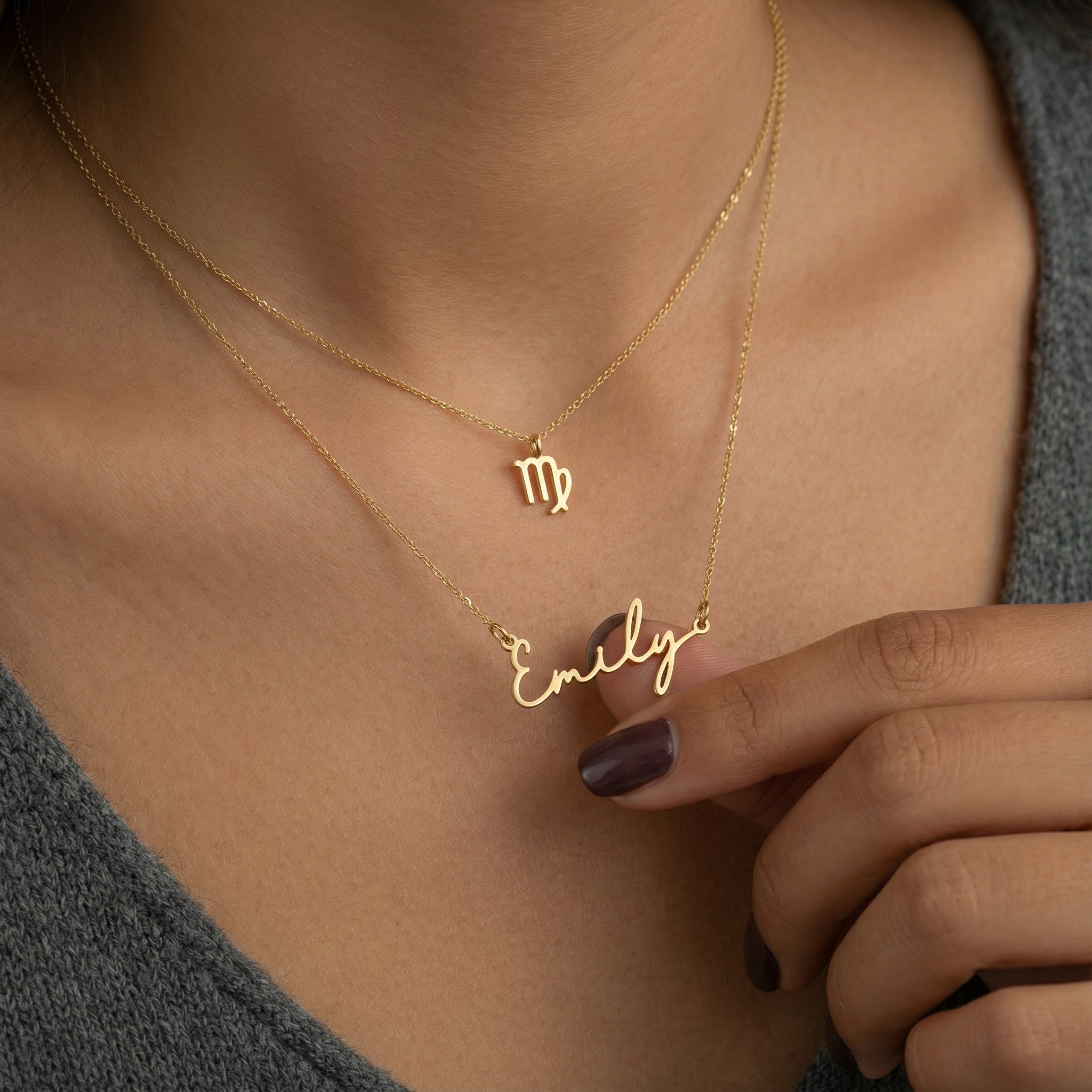 HeyBigDay Necklace Signature Name & Zodiac Necklace Set