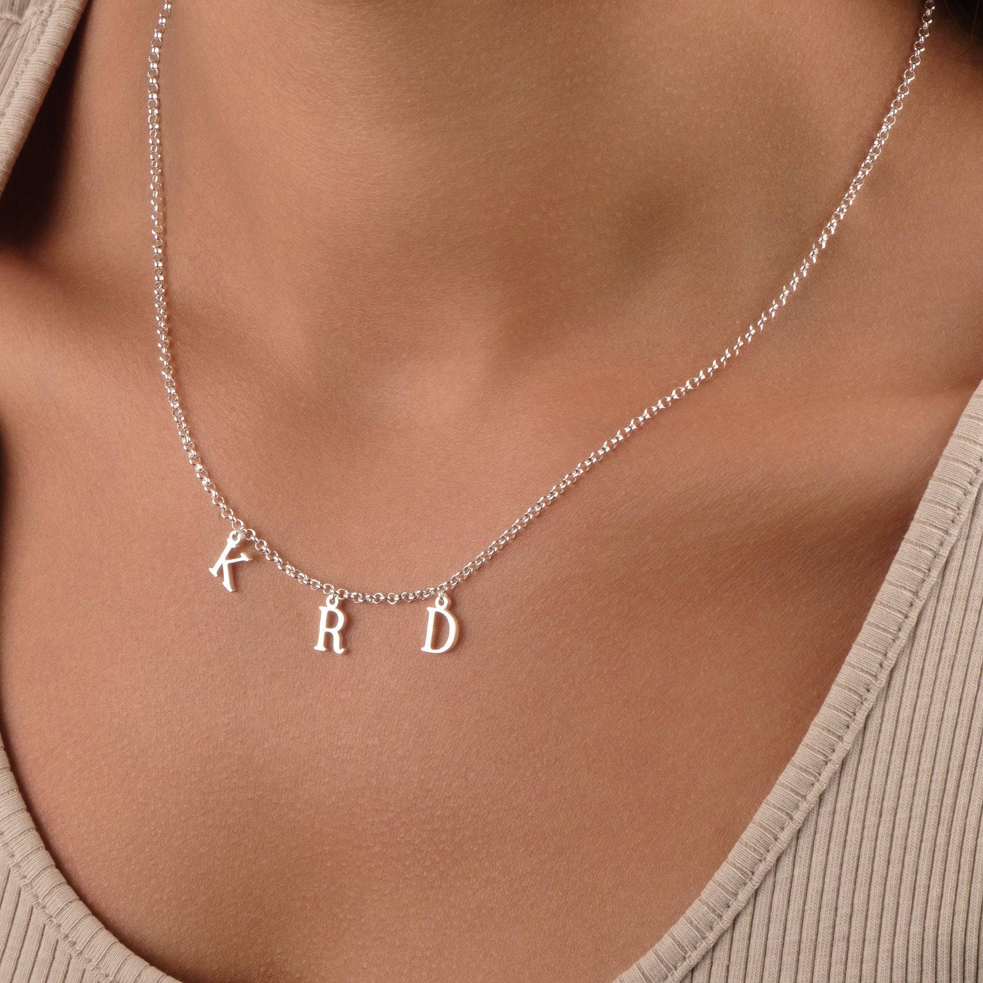 HeyBigDay Necklace Sterling Silver / 18" Inches Triple Initial Necklace