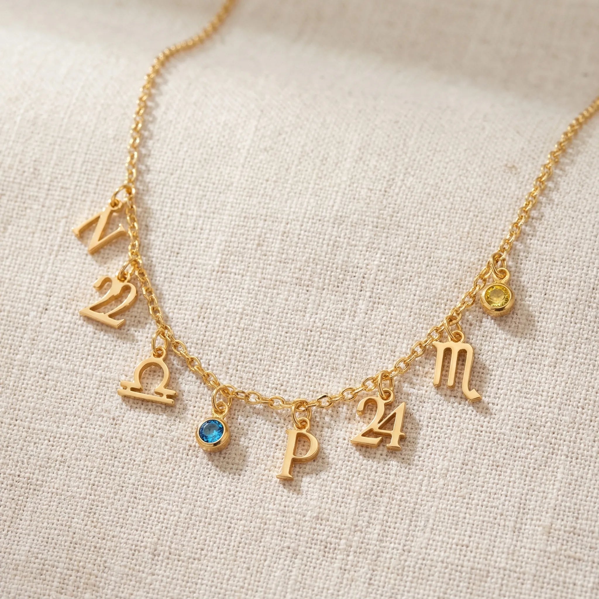 HeyBigDay Necklace Story Necklace with Initial, Zodiac, Birthstone & Multiple Charms