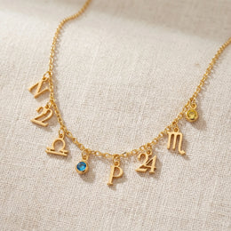 Story Necklace with Initial, Zodiac, Birthstone & Multiple Charms