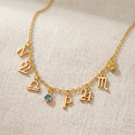 Story Necklace with Initial, Zodiac, Birthstone & Multiple Charms
