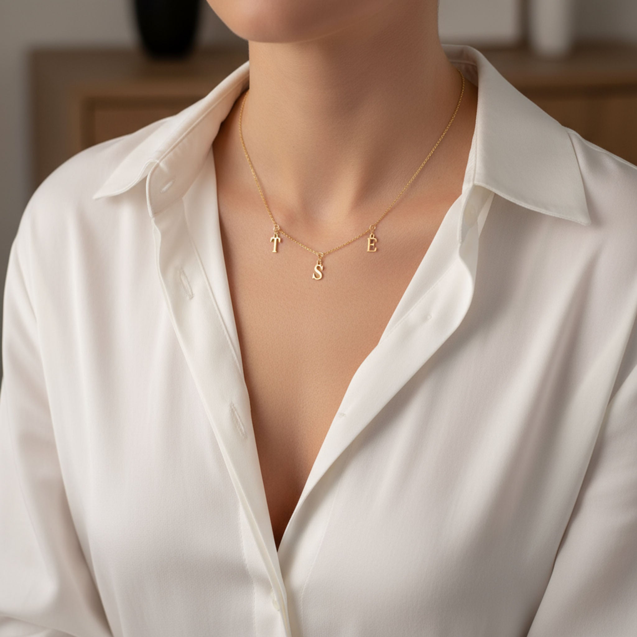 HeyBigDay Necklace Vermeil / 16" Inches Dainty Triple Initial Necklace