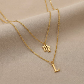 Zodiac & Initial Necklace Layered Set – Personalised Jewellery Duo