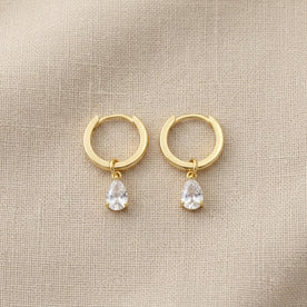 Hinged Hoop with White Cubic Zirconia Teardrop Earrings in Gold & Silver