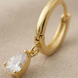 Hinged Hoop with White Cubic Zirconia Teardrop Earrings in Gold & Silver