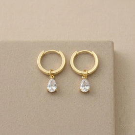 Hinged Hoop with White Cubic Zirconia Teardrop Earrings in Gold & Silver