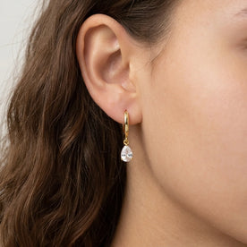Hinged Hoop with White Cubic Zirconia Teardrop Earrings in Gold & Silver